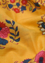 Tuscany Yellow Multi Colour Floral Screen Print Cotton Fabric