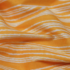 Amber Yellow And White Stripes Screen Print Pure Cotton Cambric Fabric