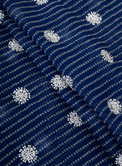 Pure Organza Navy Blue Color Bandhani print With Sequins And Pearl Embroidery Fabric.