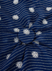 Pure Organza Navy Blue Color Bandhani print With Sequins And Pearl Embroidery Fabric.