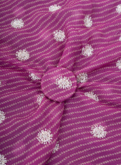 Pure Organza purple Color Bandhani print With Sequins And Pearl Embroidery Fabric.