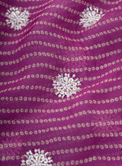 Pure Organza purple Color Bandhani print With Sequins And Pearl Embroidery Fabric.