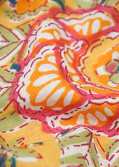 (Pre Cut -2 Meter)Tuscany Yellow Multi Colour Floral Screen Print Pure Cotton Cambric Fabric