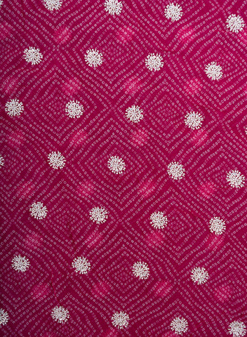 (Per Cut -1 Meter) Pure Organza Dark pink Color Bandhani print With Sequins And Pearl Embroidery Fabric.