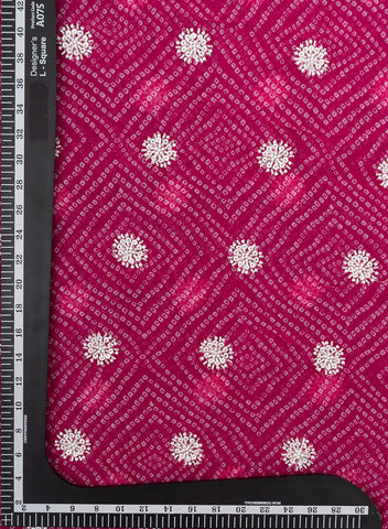 (Per Cut -1 Meter) Pure Organza Dark pink Color Bandhani print With Sequins And Pearl Embroidery Fabric.