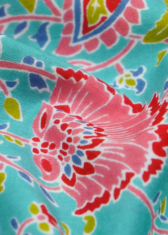 (Pre Cut -1 Meter) Aqua Colour Jaal Pattern Screen Print Pure Cotton Cambric Fabric