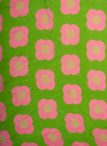 (Precut - 1.5 Meter) Pure Crepe Green And Pink Color Floral Digital Print Fabric.