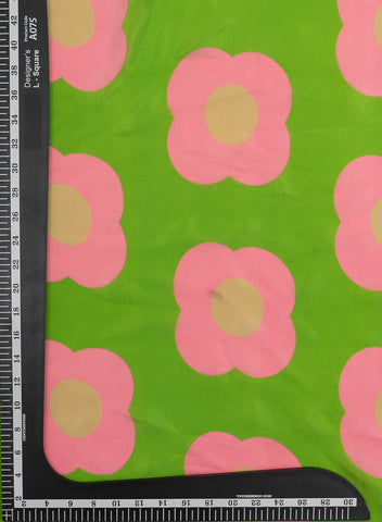 (Precut - 1.5 Meter) Pure Crepe Green And Pink Color Floral Digital Print Fabric.