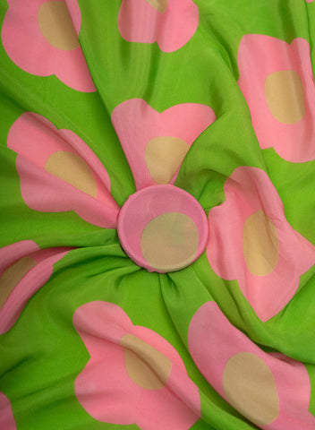 (Precut - 1.5 Meter) Pure Crepe Green And Pink Color Floral Digital Print Fabric.