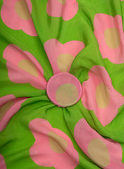 Pure Crepe Green And Pink Color Floral Digital Print Fabric.