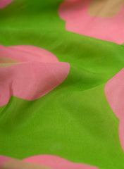 (Pre Cut -1 Meter) Pure Crepe Green And Pink Color Floral Digital Print Fabric.