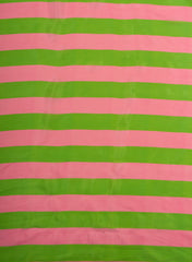 Pure Crepe Green And Pink Color Stripes Pattern Digital Print Fabric.