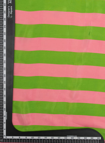(Pre Cut-2 Meter) Pure Crepe Green And Pink Color Stripes Pattern Digital Print Fabric.