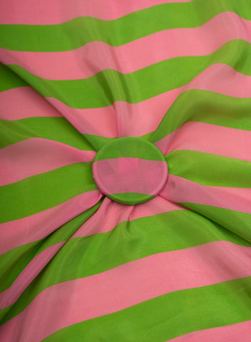 (Pre Cut-2 Meter) Pure Crepe Green And Pink Color Stripes Pattern Digital Print Fabric.
