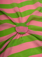 (Pre Cut -1 Meter) Pure Crepe Green And Pink Color Stripes Pattern Digital Print Fabric.