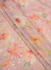 Shimmer Georgette Light Peach color Floral Digital Print  Fabric