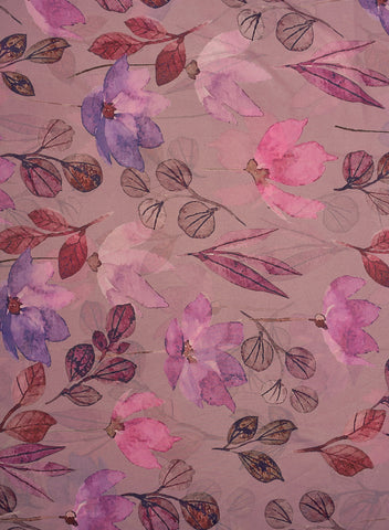(Pre Cut -1 Meter)Shimmer Georgette  Lilac Purple color Floral Digital Print  Fabric