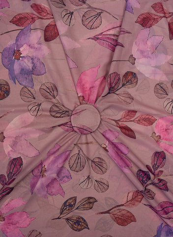 (Pre Cut -1 Meter)Shimmer Georgette  Lilac Purple color Floral Digital Print  Fabric