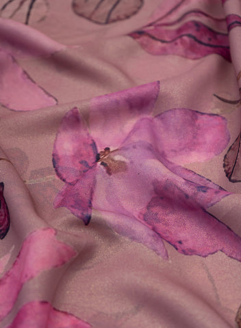 (Pre Cut -1 Meter)Shimmer Georgette  Lilac Purple color Floral Digital Print  Fabric