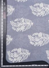 Grey And White Floral Motif Screen Print Cotton Mulmul Fabric