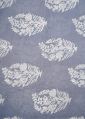 Grey And White Floral Motif Screen Print Cotton Mulmul Fabric