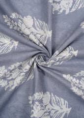 Grey And White Floral Motif Screen Print Cotton Mulmul Fabric