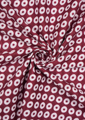 Maroon and White Motif Screen Print Cotton Mulmul Fabric