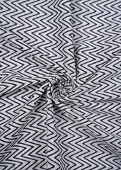 Black and White Chevron Pattern Screen Print Cotton Mulmul Fabric