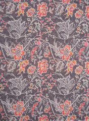 Linen Schiffli Grey Color Floral Print Embroidery Fabric