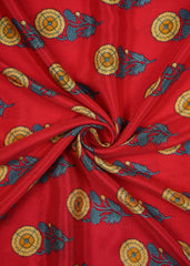 Red And Yellow Sun Flower Motif Pattern Screen Print Premium Santoon Fabric