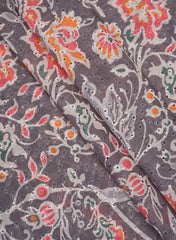 Linen Schiffli Grey Color Floral Print Embroidery Fabric