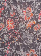 Linen Schiffli Grey Color Floral Print Embroidery Fabric