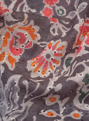 Linen Schiffli Grey Color Floral Print Embroidery Fabric