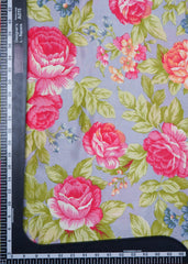 Grey And Red Floral Pattern Screen Print Premium santoon Fabric