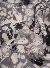 Linen Schiffli Monochrome Color Floral Print Embroidery Fabric