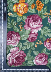 Dark Green and Purple Floral Pattern Screen Print Premium Santoon Fabric