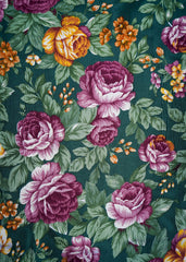 Dark Green and Purple Floral Pattern Screen Print Premium Santoon Fabric