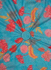 Linen Schiffli Turquoise Blue Color Floral Print Embroidery Fabric