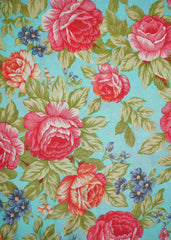 Sky Blue  And Red Floral Pattern Screen Print Premium Santoon Fabric