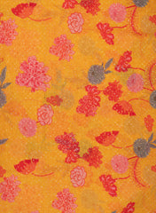 Linen Schiffli Fire Yellow Color Floral Print Embroidery Fabric