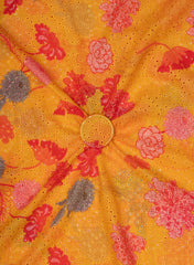 Linen Schiffli Fire Yellow Color Floral Print Embroidery Fabric