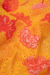 Linen Schiffli Fire Yellow Color Floral Print Embroidery Fabric