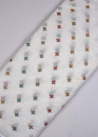 (Pre Cut-2 Meter) Dyeable Multi colour Embroidery Cotton Kota Checks Fabric.