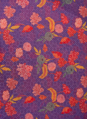 Linen Schiffli Purple Color Floral Print Embroidery Fabric