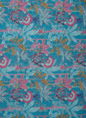 Linen Schiffli Turquoise Blue Color Floral Print Embroidery Fabric