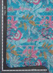 Linen Schiffli Turquoise Blue Color Floral Print Embroidery Fabric