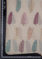 Multi Colour  Resham Thread Leaf Embroidery With Golden Zari Pure Cotton Fabric Big Panna