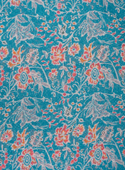 Linen Schiffli Turquoise Blue Color Floral Print Embroidery Fabric