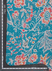 Linen Schiffli Turquoise Blue Color Floral Print Embroidery Fabric