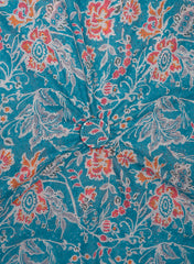 Linen Schiffli Turquoise Blue Color Floral Print Embroidery Fabric